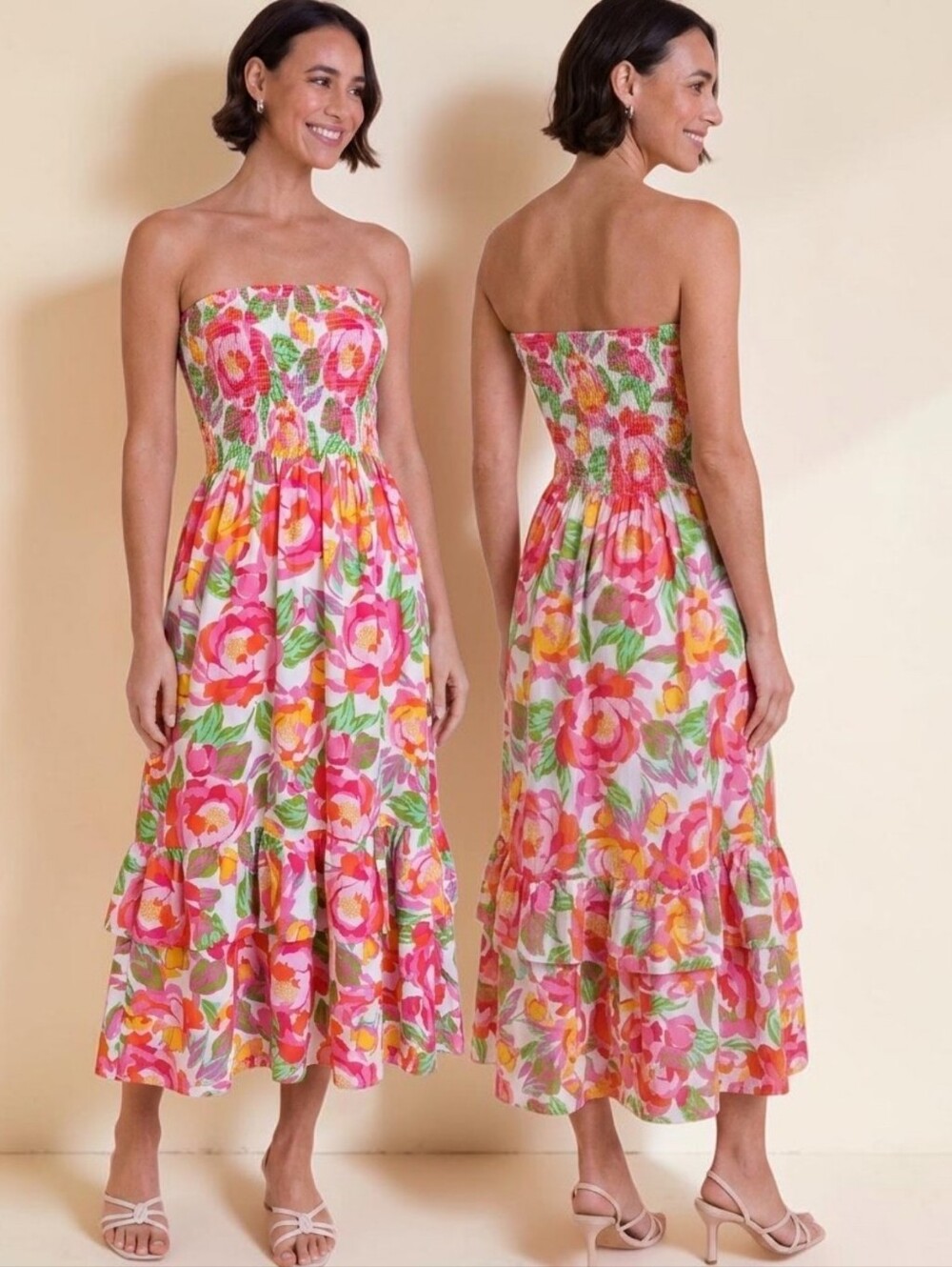ABEL THE LABEL ANTHROPOLOGIE Mimosa Strapless Floral Smocked Maxi Dress - Size M